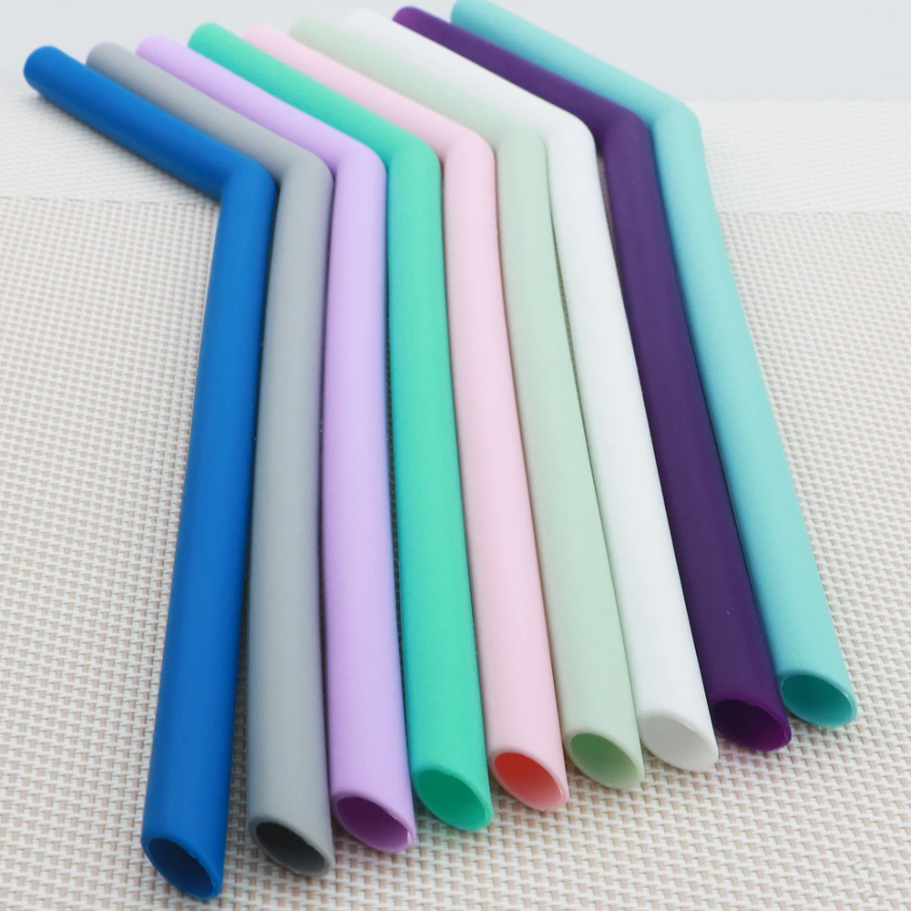 Reusable Silicone Straw Set Food Foldable Silicone Drinking Straw Travel Collapsible Metal Straight Drinking Straw Pouch Bags