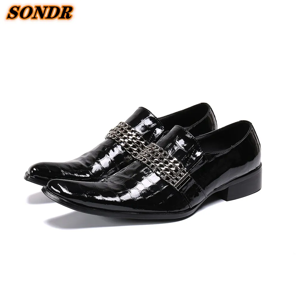 

2020 Fashion Man Crocodile Formal Shoes Patent Genuine Wedding Dress Oxford Shoes Unique Chain Shoes Zapatos Hombre Vestir