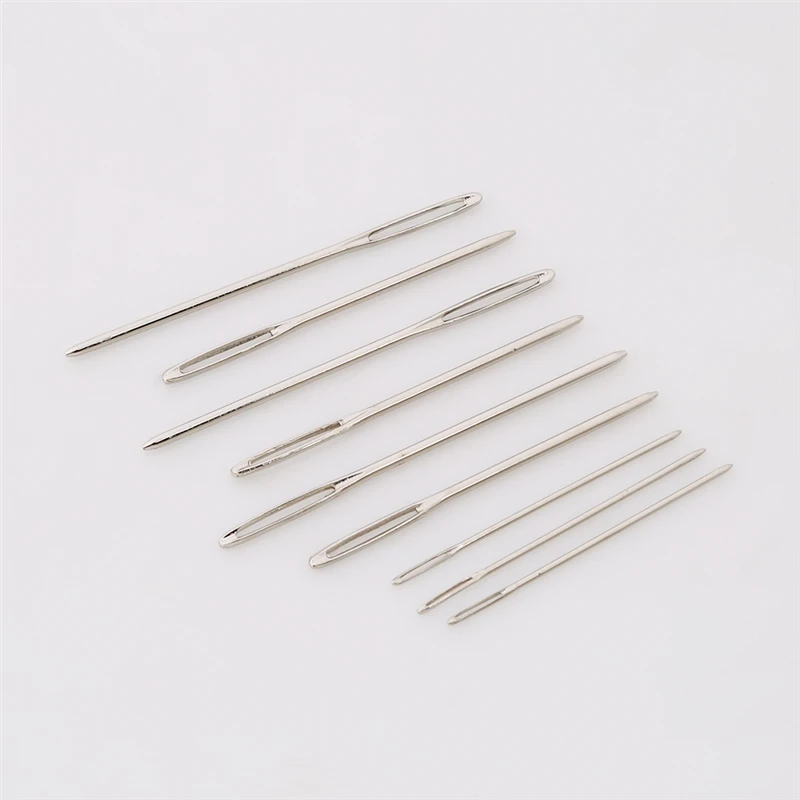 9Pc Silver Stainless Steel Sewing Needle Big Eye Needle Embroidery Needle With Transparent Needle Bottle Diy Sewing Tool