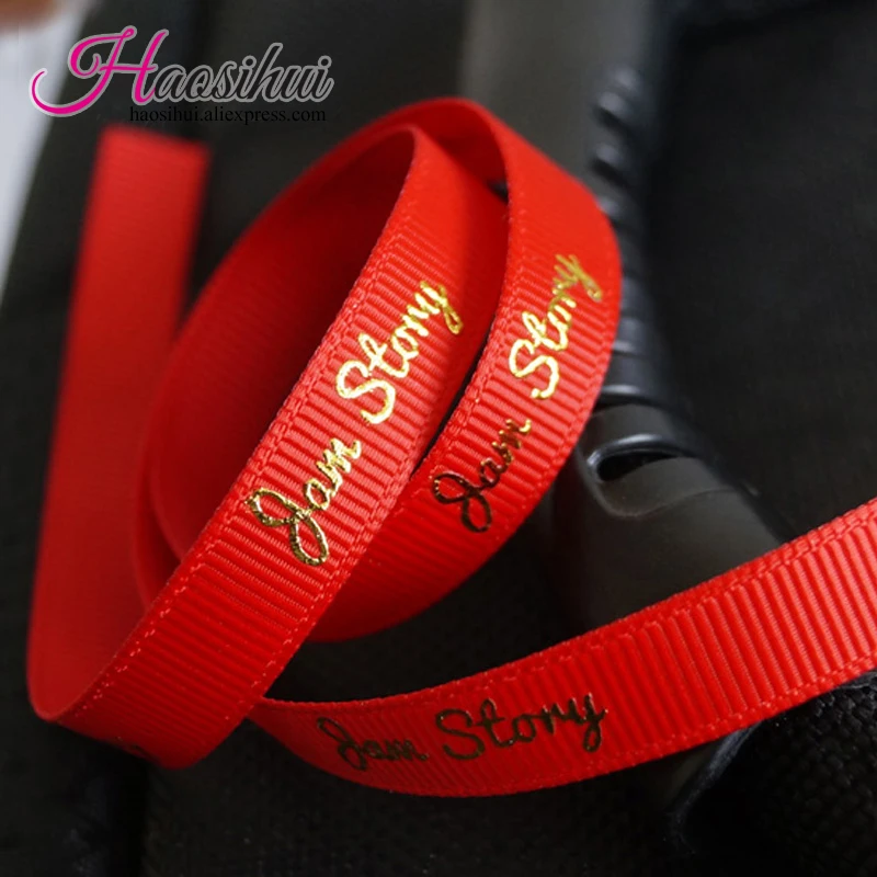 10mm-75mm Personalized Metallic Gold and Silver Brand Logo Grosgrain Ribbon Decoration Christmas/Birthday 100yards/lot