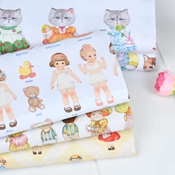 Retro Nostalgic Dress Up Girl Cat Cloth 100% Cotton Fabric Cloth Sewing Quilting For Patchwork Needlework DIY Handmade Material