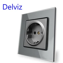 Delviz Crystal Glass Socket, EU standard AC interface 110-250V,Grey Outlet Toughened glass panel, Wall Embedded 16A Power Socket