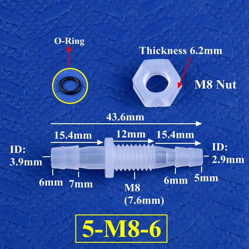 SgooHan 5 ~ 200 Stück M6 ~ M10 bis 3 ~ 8 mm PP-Pagoden-Direktstecker mit Mutter ​ O-Ring Aquarium Tank Luftpumpe Adapter Go Through Plate Schlauchverbindung 10
