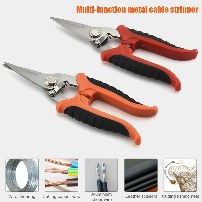 HOT Multifunction Metal Scissors Cable Stripping Shears Stainless Steel Electrician Tool NDS66