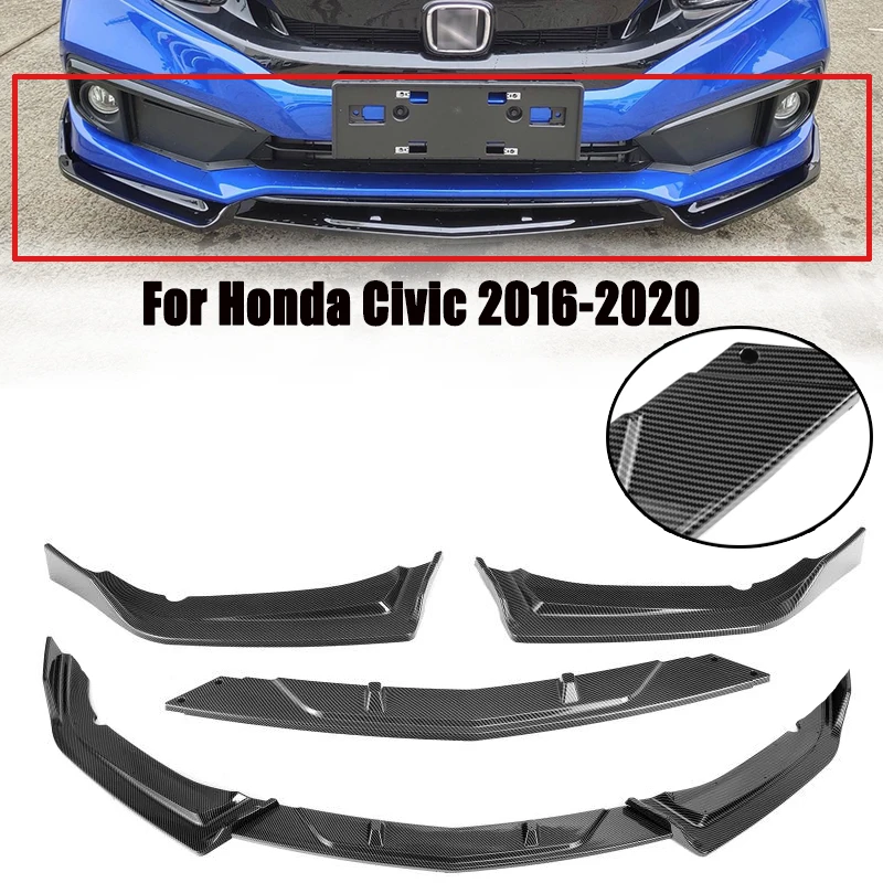 

3PCS Car Front Bumper Lip Body Kit Spoiler Carbon Fiber For Honda Civic 2016-2020 Bumper Lip Diffuser Cover Protector