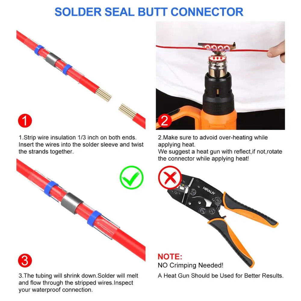 800/300/250PCS Solder Seal Wire Connectors -  Heat Shrink Solder Connectors - Waterproof Solder Butt Connector Kit Insulated