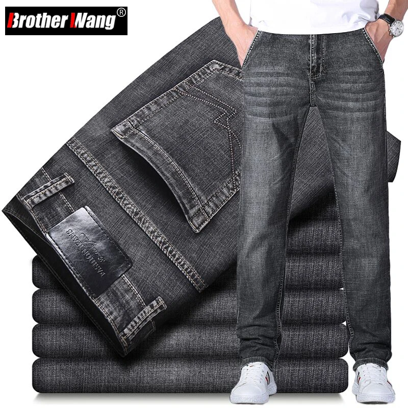 Classic Style Men\'s Dark Grey Slim-fit Stretch Jeans 2022 Spring New Cotton Regular Fit Denim Trousers Male Brand Pants