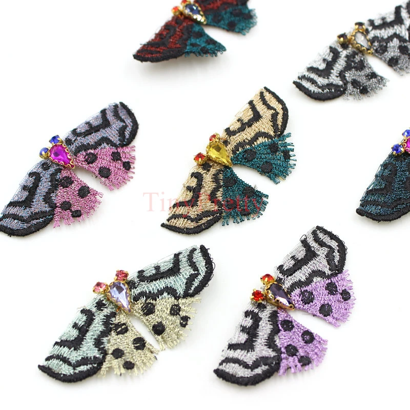 10pcs Handmade Embroidery Moth Butterflies Crystal Beaded Embroidered Moth Butterfly Applique Patches for DIY Jewelry Making