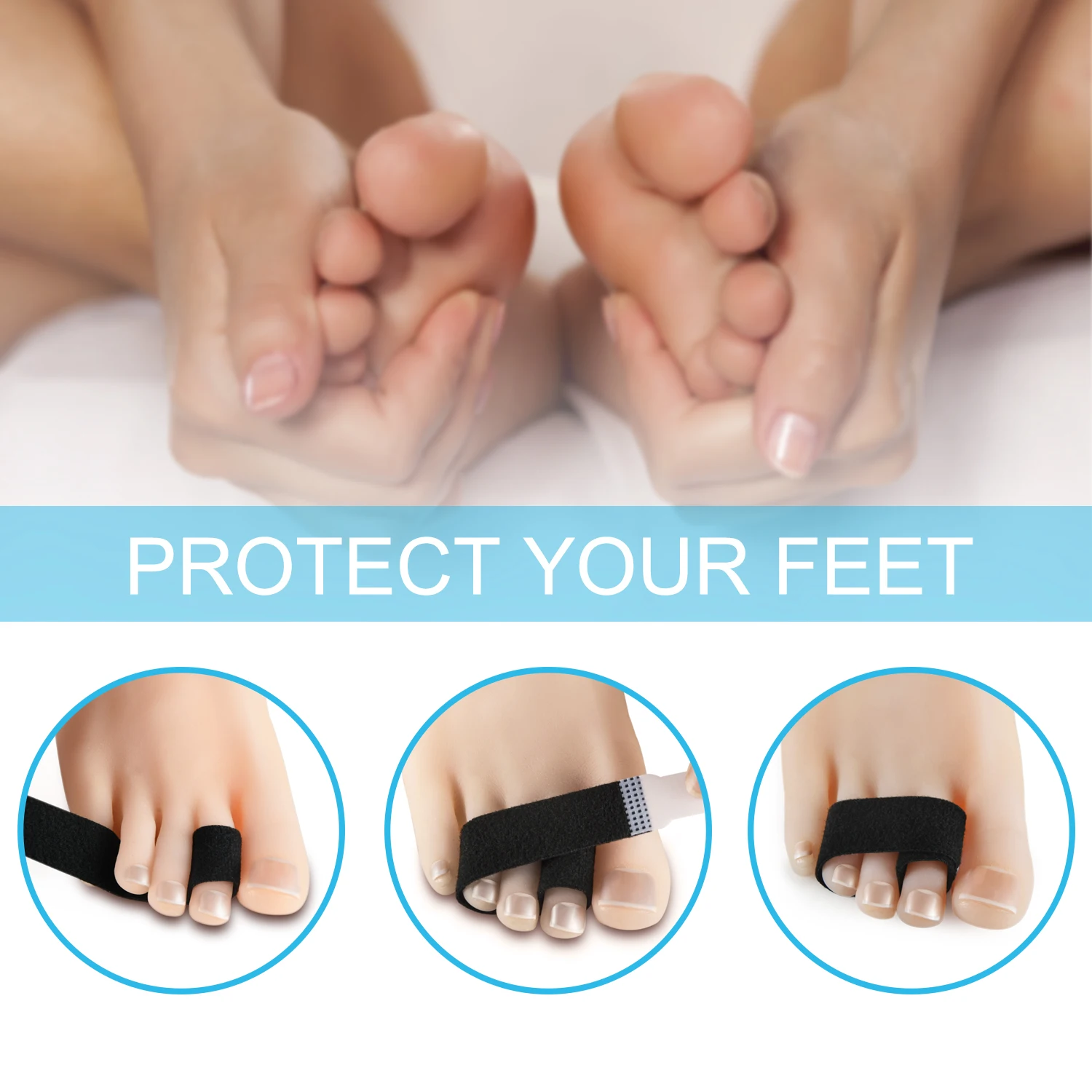 Black Toe Corrector Straightener Orthotics Wrap Cushioned Bandages Hammer Elastic Toe Separator Splints Tape Foot Care Tool