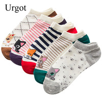 5 Pairs Women Cotton Ankle Socks Soft Comfortable Elasticity Sock Mouth Interesting Cartoon Cat Striped Color Happy Casual Socks