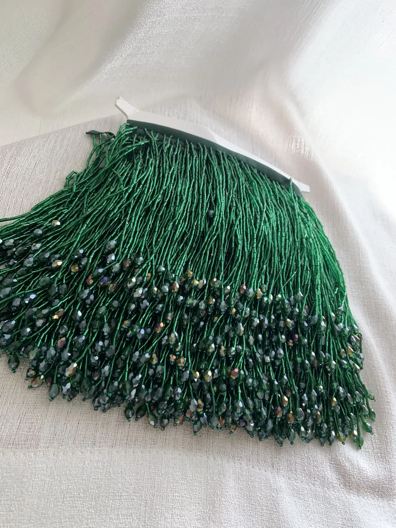 1 Yard Haute Green Beaded Fringe Trim Tassel Ribbon for Dance Costume,Couture Dress,Red Pink Blue Rose Gold Black