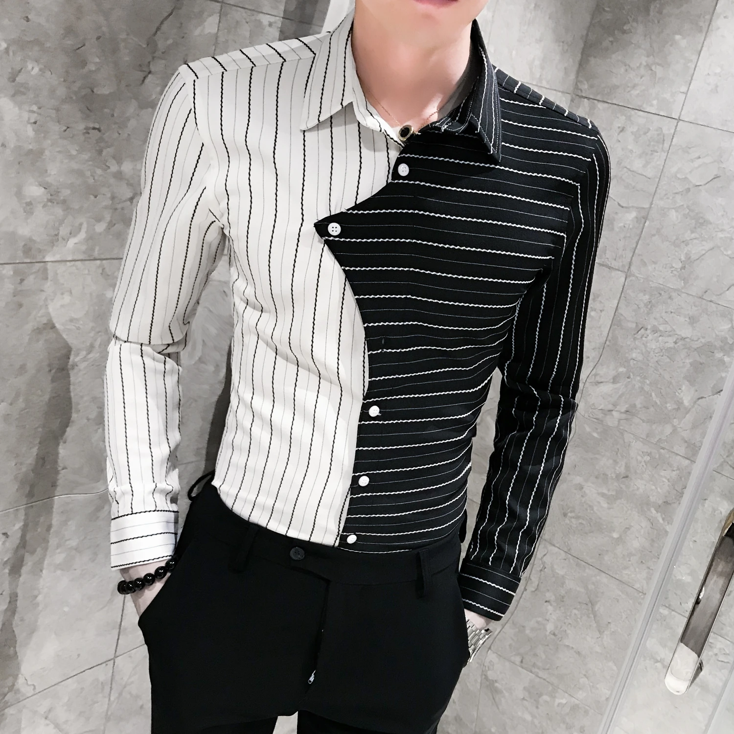 Arrival Striped New Men Shirt Long Sleeve Mens Casual Shirts Patchwork Color Men Clothes Camisa Social Masculina Camisas Hombre