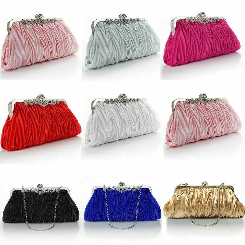 Women Crystal Evening Clutch Bag Ladies Wedding Party Handbag Prom Purse Chain Ruffle Shoulder bag