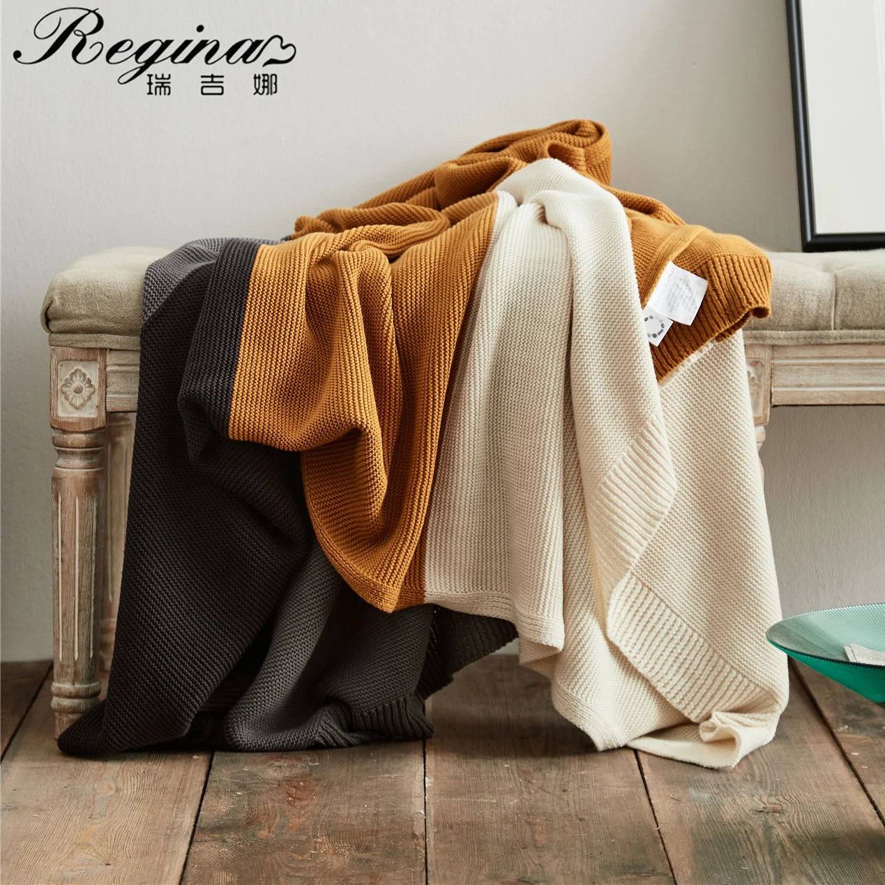 REGINA Contract Color Knitted Plaid Blankets Elegant Home Decoration Sofa Bed Soft Throws Cotton Fashion Office Nap Warm Blanket