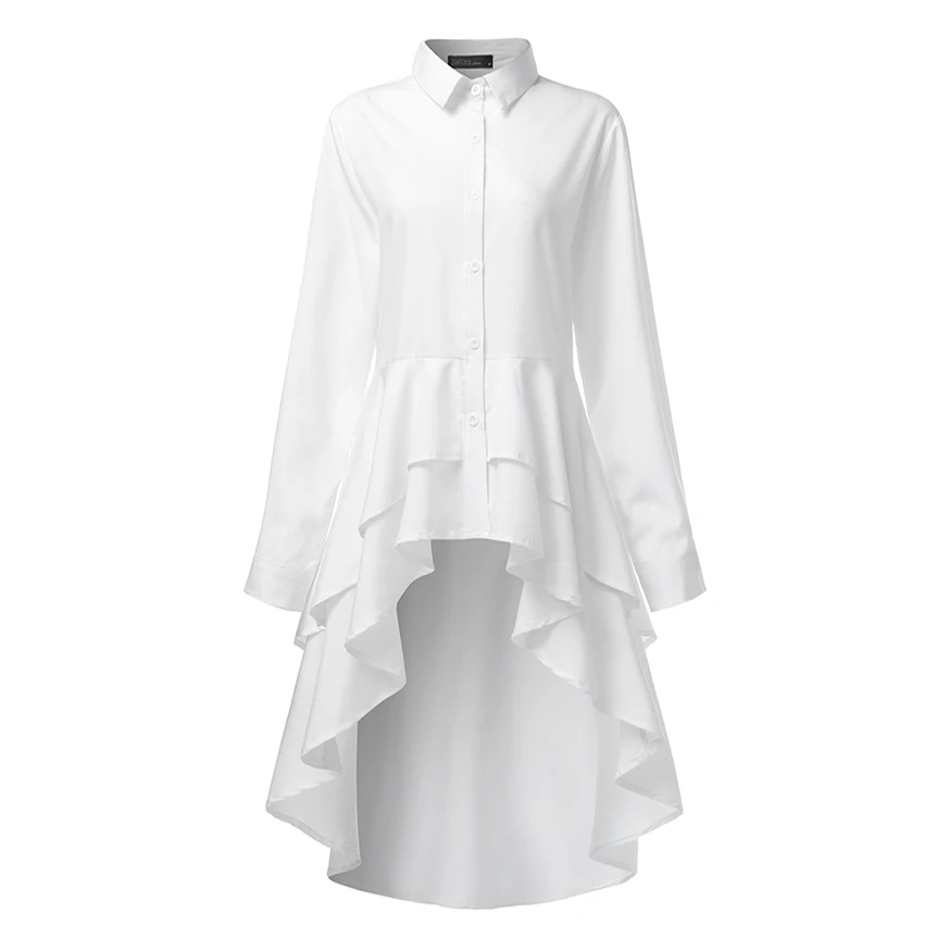 Zanzea blusa feminina com babados, blusa elegante com lapela e pescoço, camisas para mulheres, manga longa, cintura alta, assimétrica