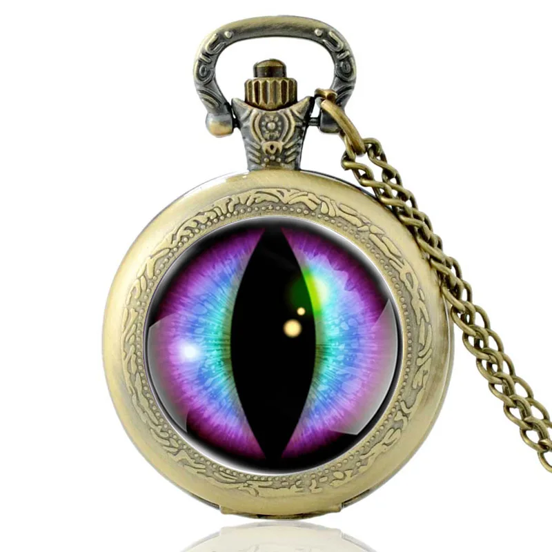 New Arrival Devil's Eye Black Vintage Quartz Pocket Watch Men Women Unique Pendant Necklace Hours Clock Gifts