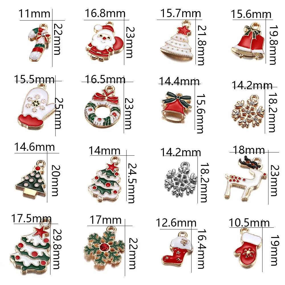 10Pcs Christmas Charms Pendants Enamel Bracelet Party Home Metal Craft Decoration Tree Hanging DIY Jewelry Making Accessories