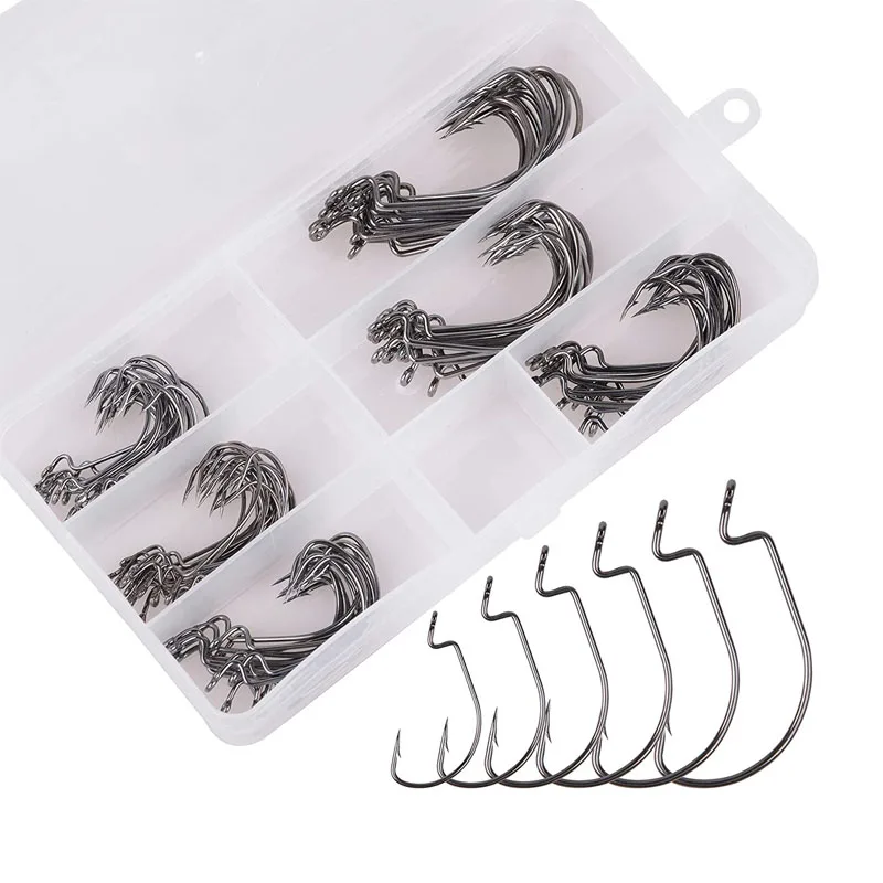 100Pcs/box High Carbon Steel 1#-5/0 Fishing Worm Hooks Kit Texas rig Jig Barbed hook for Bass Trout Fishhook set