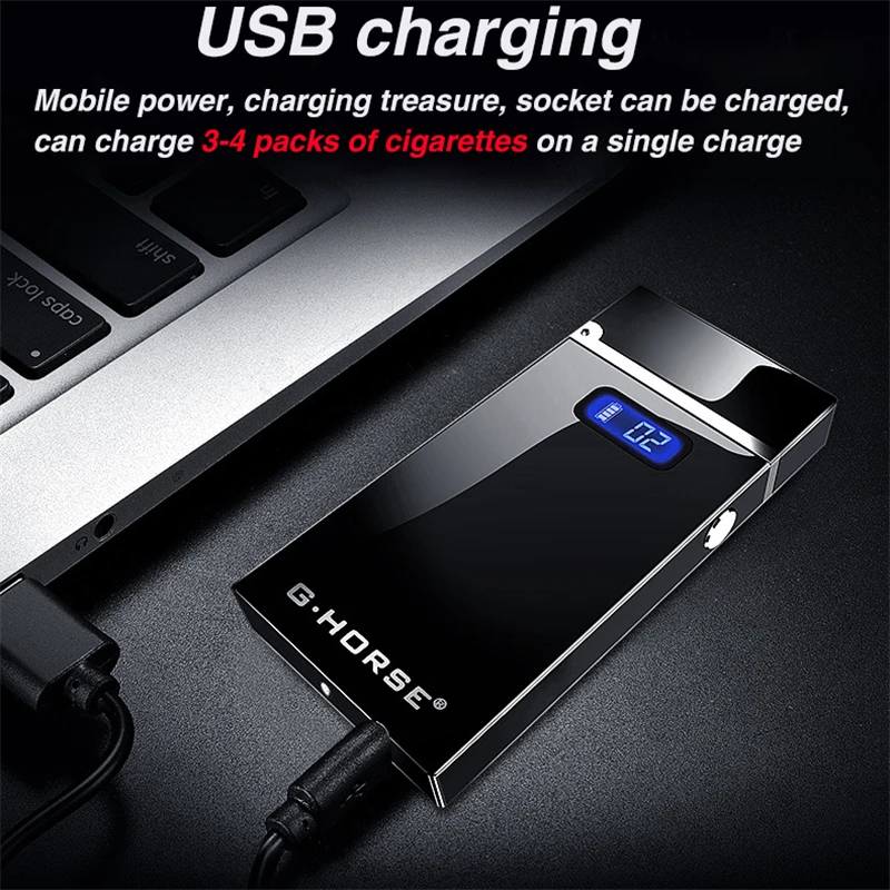 USB Electronic Charging lighter Dual Arc Plasma Cigarette Lighter LED Power Windproof Electric Pulse Torch Lighters Gadgets Men