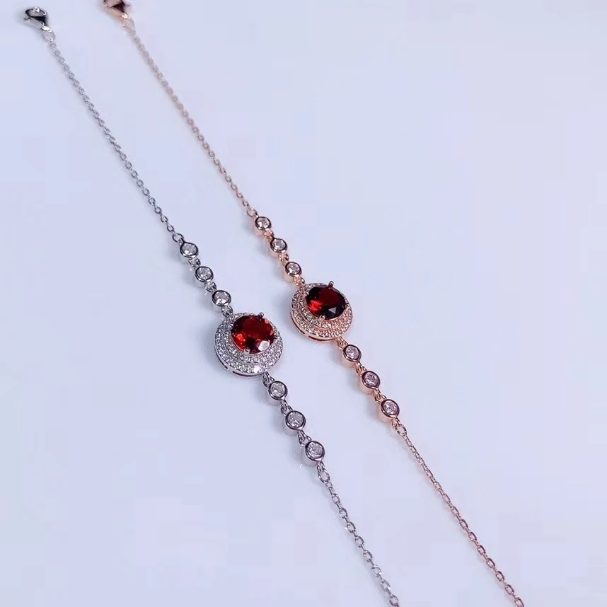 KJJEAXCMY fine jewelry 925 sterling silver inlaid natural garnet bracelet luxury girl hand bracelet support test