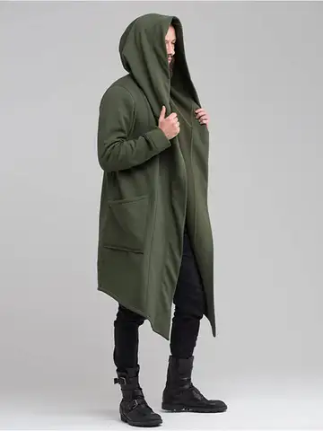 Men's Winter Hooded Cardigan Trench Coat Streetwear Solid Color Windbreaker Leisure Fashion Fleece-lined Jacket Vintage Hoodie