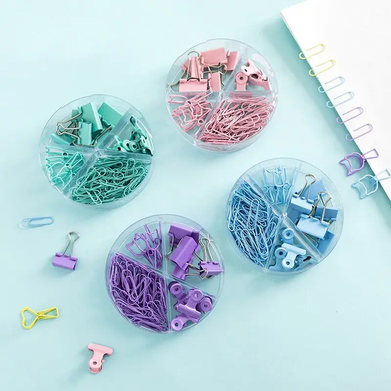 Sharkbang 84pcs/box Cat Heart Metal Paper Clip Candy Color Binder Clips For Book Decorative Kawaii Clip Set School Stationery