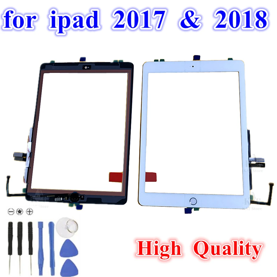 1Pcs for iPad 5 2017 5th A1822 A1823 9.7 Inch 2018 6th Gen Touch Screen Digitizer Glass With Adhesive Home Button Flex Assembly