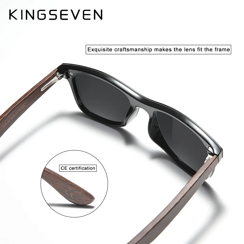 KINGSEVEN-Óculos de sol polarizados de madeira natural para homens e mulheres, hd, lente do espelho uv400, óculos sem aro, moda artesanal