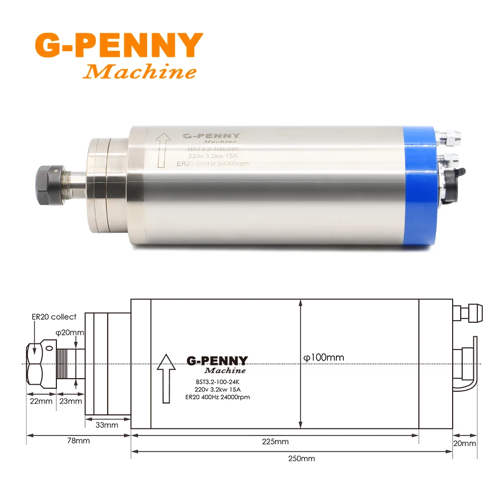 CNC 3.2kw ER20 Water cooled spindle Wood working 3.2kw updated water cooling spindle motor for CNC Router engraving  machine!