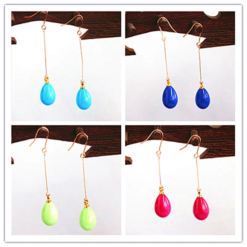 Hot Colorful Imitation Coral Painted Glass Teardrop Charm Dangle Earrings Ear Drop Earrings Fashion Women Jewelry Hook Earring