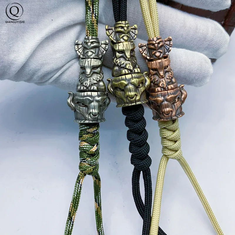 Brass Egyptian Patron Saint Foxes Knife Pendants EDC Outdoor Products DIY Paracord Beads Copper Umbrella Rope Hangings Keyrings