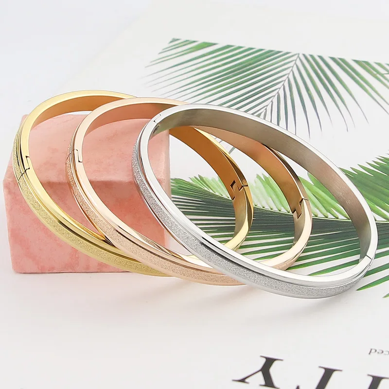 Hot Fashion Stainless Steel Jewelry High Quality Milled Sand Bangle for Woman Man Bracelet Party Gift Wholesale