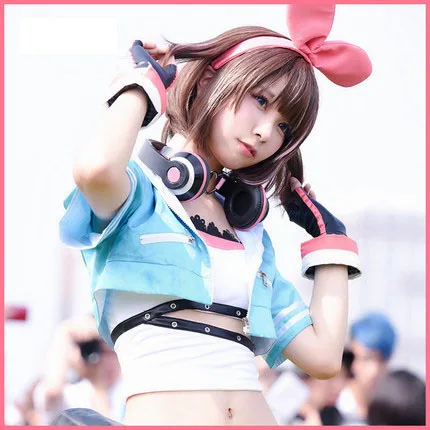 Kizuna AI A.I. قناة Youtuber أنبوب بلايز معطف السراويل زي موحد تأثيري ازياء هالوين تأثيري زي شعر مستعار وأحذية