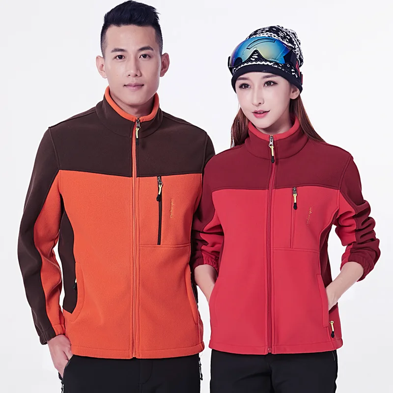 New Autumn COUPLE'S Outdoor Fleece Color Panel Stand-Collar Warm Polar Fleece Jacket