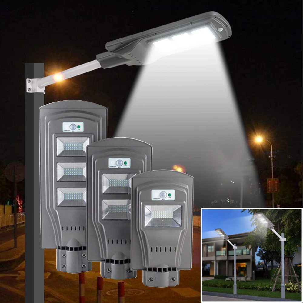 Motion Sensor Solar Street Light 20W 40W 60W Waterproof Street LED Lights for Parking Lot Garage Patio Garden Driveway Gray