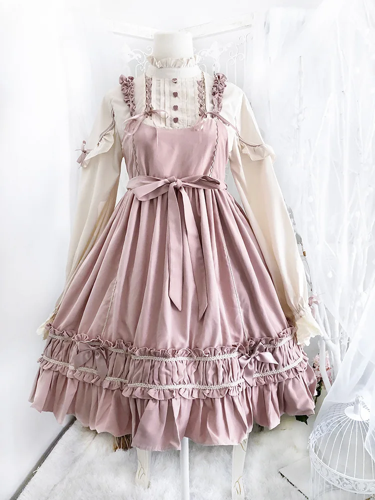 

Lolita Set Jsk+shirt+headband Kawaii Outfit Jsk Sling Long Sleeve Top Op Suit Anime Japanese Cute Girl Lolitas High Waist Dress