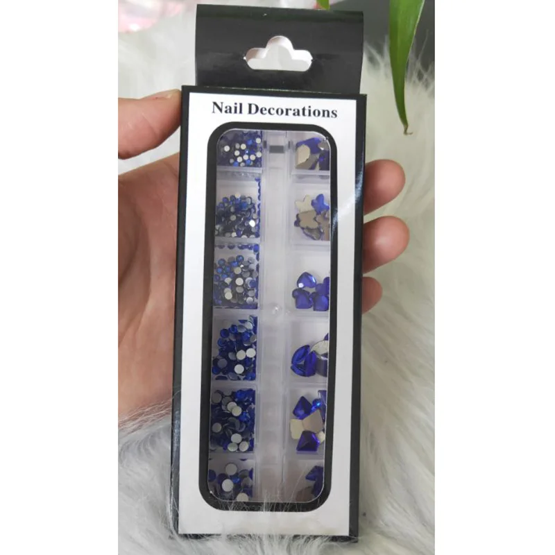 12girds Mixed Size Klein Blue Diamonds Nail Rhinestone 3D Nail Art Decor Flatback Shiny Crystal 3D Glitter Gems Strass 1 Box