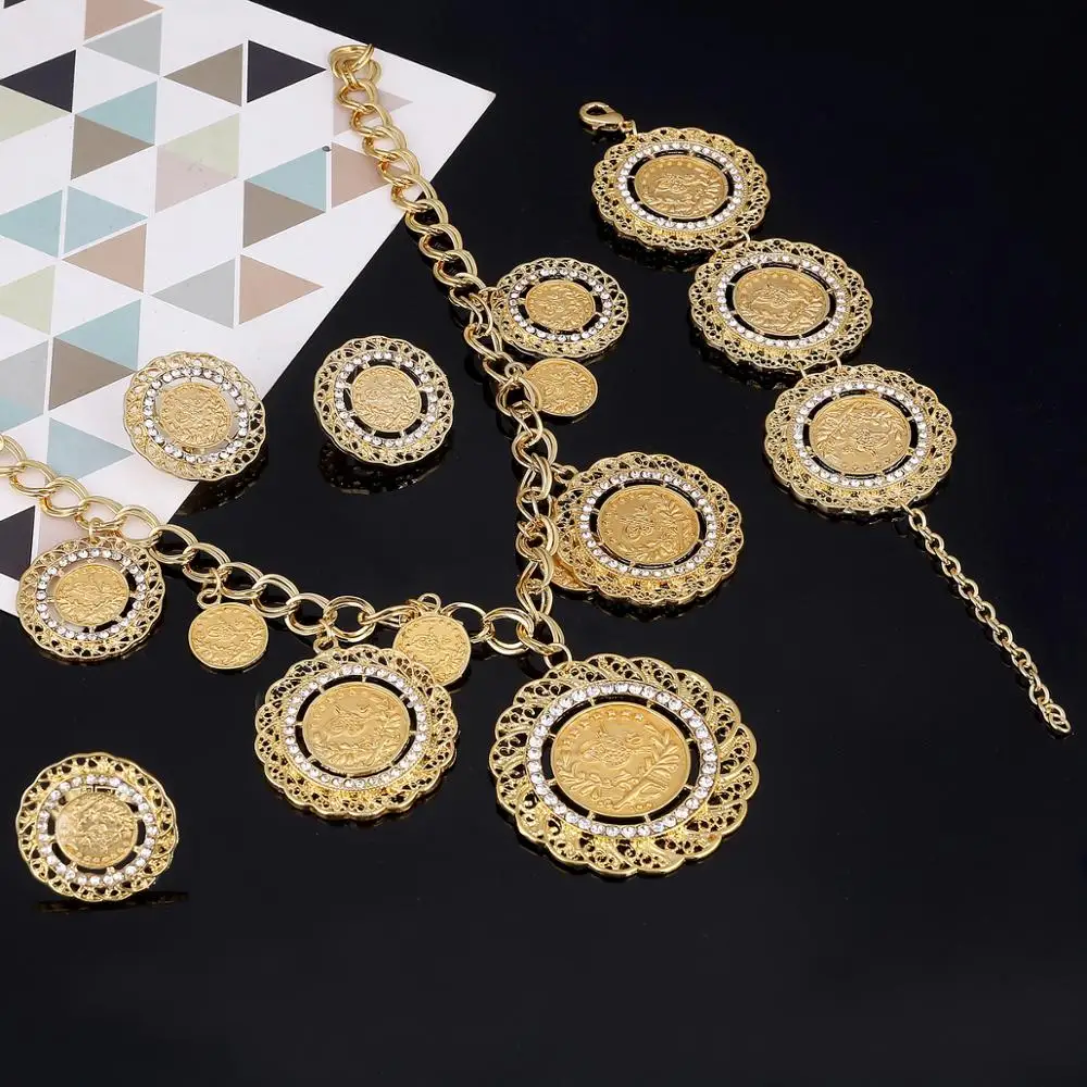 Ethiopian Dubai Gold Color Turkey Antique Coins Stamps African Women Fashion Jewelry Set