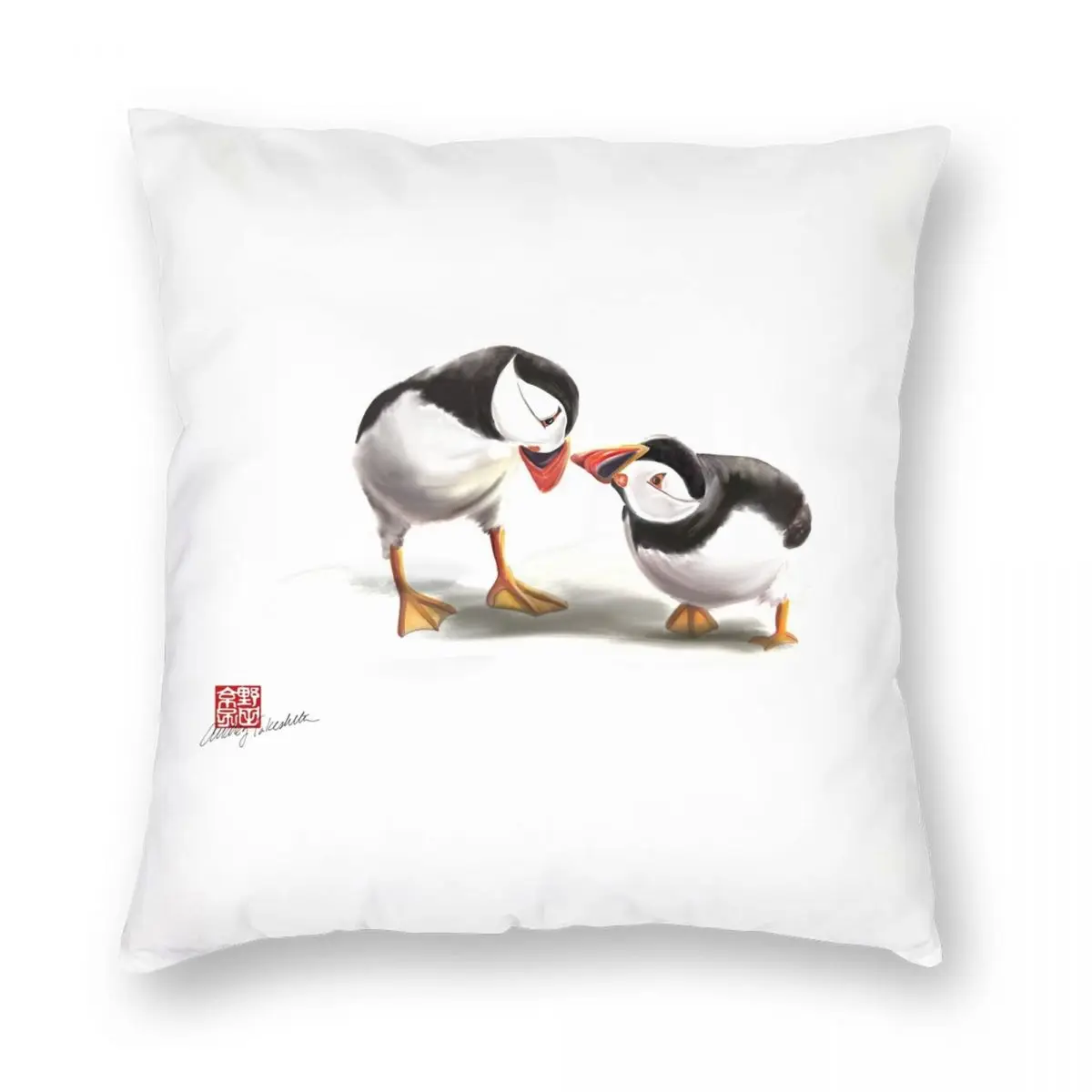 Puffin Love Square Pillowcase Polyester Linen Velvet Printed Zip Decorative Throw Pillow Case Sofa Cushion Cover 18