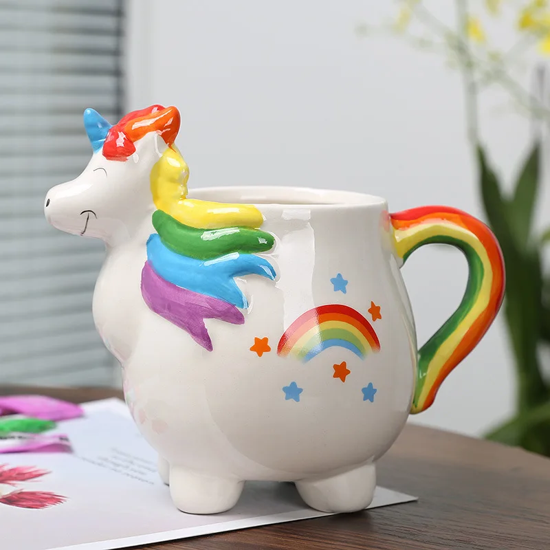 Mugs Ceramic Coffee Tea Cute Cartoon Kawaii Rainbow Unicorn European Style Milk Cups Porcelain Tumblers for Girl Women Gift