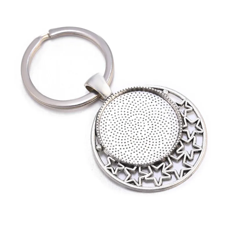 JUYA 10pcs 25mm Cabochon Blank Keychain Pendant Base Fit 25mm Glass For Key Chain Keyring Pendant DIY Jewelry Making Findings