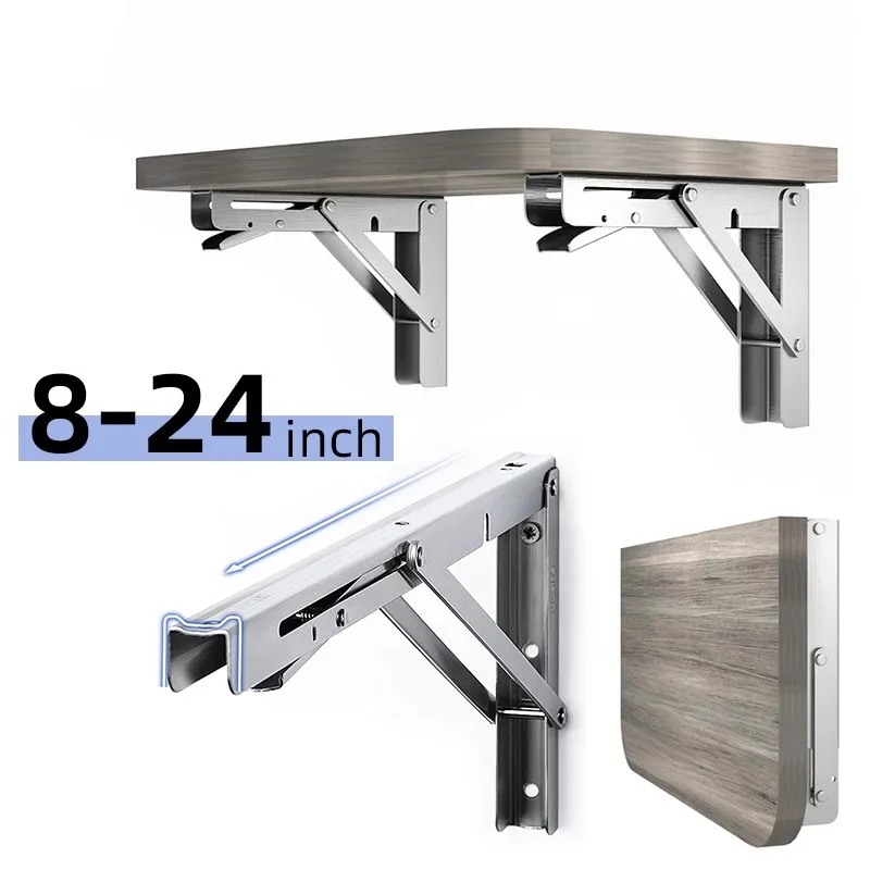 2PCS Folding Angle Bracket 8-20 Inch Triangle Shelf Heavy Support Adjustable Wall Mounted Bench Table Furniture Hardware