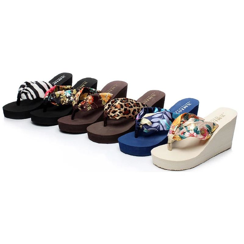 Women Slippers Casual Summer Sandals Shoes Bohemia Floral Beach Wedge Platform Flip Flops Female