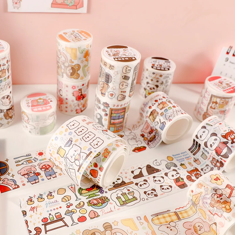 50MM*3M Kawaii Washi Tape Korean Stickers Salt Sweet Cute Cartoon Girlish Bullet Journaling Accessories Scrapbook Deco Stickers