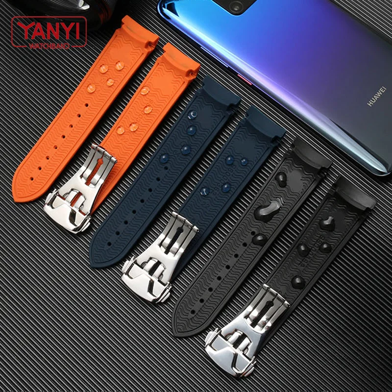 Rubber watch strap 20mm 22mm silicone watchband Suitable for omega watch band folding clasp Curved end wristwatches belt