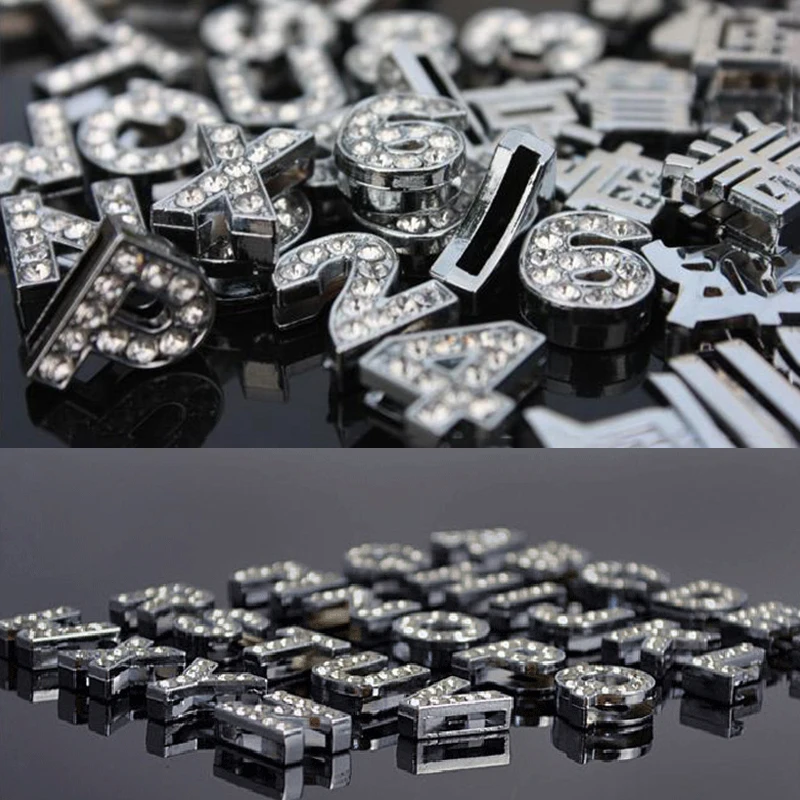 DINGLLY 2Pcs Letters 0-9 Numbers Beads Charm Fit Original Brands 10mm Stainless Steel Mesh Bracelets for Women Boy Girl Bangle
