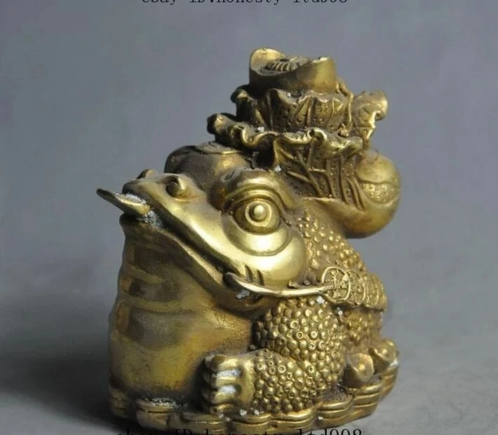 

chinese fengshui brass money coin ingot Cabbage Golden Toad bufo spittor statue