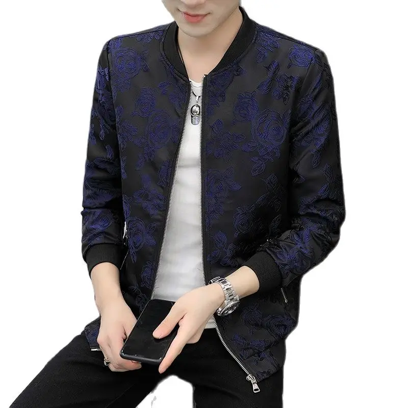 Blue Rose Embroidered Jacket For Man Casual Fashion Jaqueta Male Slim Fit Outerwear 6 Colors Choose Large Size Coat 6xl