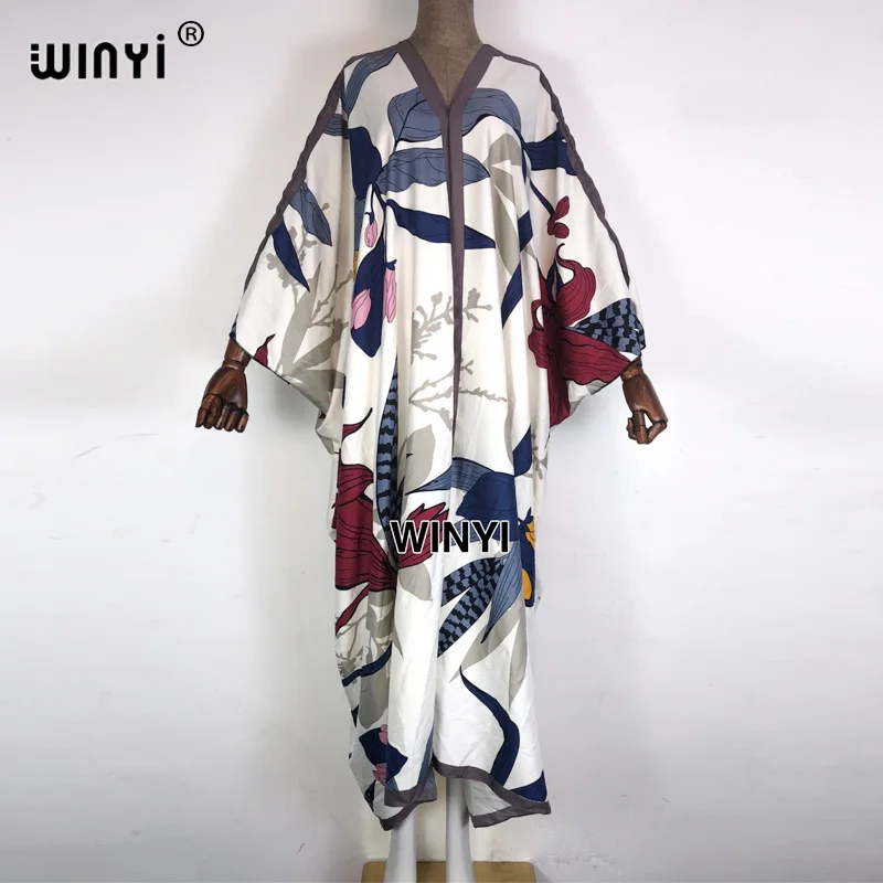 2021 Summer Women Print Sexy V-Neck Thigh African Maxi Dress Long Sleeve  Elegant Boho Beach Dress Casual Long Dresses