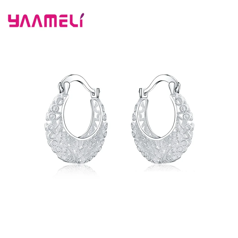 Ethnic Vintage Pattern Hoop Earrings 100% 925 Sterling Silver Real S925 Jewelry Woman Famle Wedding Engagement Party Gifts